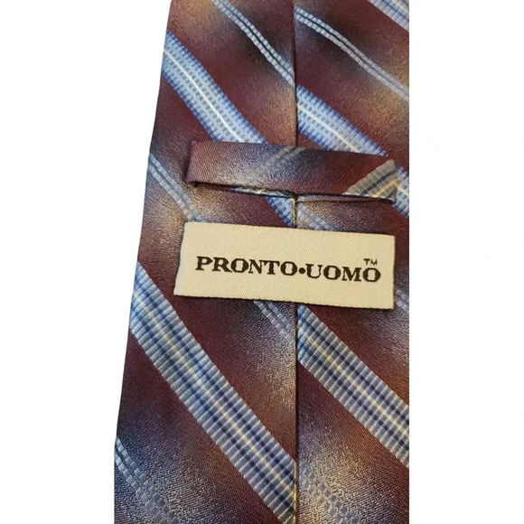 Pronto-Uomo‎ Neck Tie Mens Blue Striped Luxury 100% Silk Handmade Business Power - Picture 5 of 12